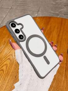 VRNOEI 極簡透明黑邊磁吸無線充電保護殼，適用 Galaxy S26 S25 S22 S21 S24 S23 Ultra Plus，防摔透明硬殼後蓋 - 灰色 - 查看 4