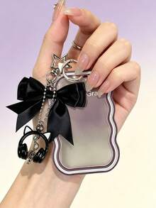 Bow Shaped Cat Ear Headphones With Transparent Wave Edge Card Bag, Star Buckle And Bead Chain, Card Cover, Id Cover, Bag Pendant, Christmas, Halloween,Travel Essential - Multicolor - View 2