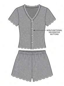 Women's Solid Color Short Sleeve Pajama Shorts Set, 2 Pieces - Grey - View 7