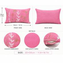 1pc Pink Floral Embroidered Pillowcase 30*50cm, Handmade Botanical Pattern Rectangular Decorative Cushion Cover, Linen Blend Fabric, Country Farmhouse Style Sofa Bedroom Home Decor, Hidden Zipper, Pillow Insert Not Included - Pink - View 3