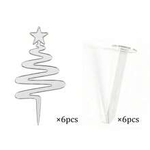 6Pcs/12Pcs/13Pcs/Set Merry Christmas Acrylic Cake Topper Set Gold Xmas Tree Snowflake Cupcake Toppers Winter Holiday Family Party Cake Dessert Decoration Supplies - Multicolor - View 11