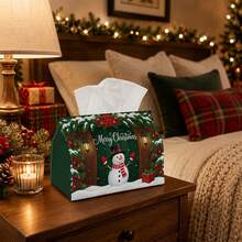 1pc Comfortable Winter Holiday Tissue Box - Snowman Porch Wreath Gift Napkin Holder, Suitable For Toilet Paper/Facial Tissue/Single Sheet Napkins, Multi-Functional Storage Box For Christmas Home/Car/Christmas Party Decoration - Multicolor - View 5