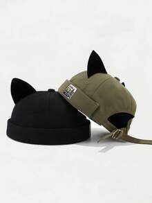 1 buah Topi Kerja Tanpa Pinggiran dengan Bentuk Telinga Kucing, Unisex, Topi Kerja Vintage dengan Pinggiran Melengkung - MultiWarna - View 1
