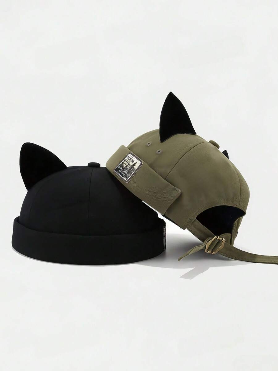 1 buah Topi Kerja Tanpa Pinggiran dengan Bentuk Telinga Kucing, Unisex, Topi Kerja Vintage dengan Pinggiran Melengkung - MultiWarna - View 1