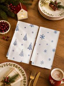 2PCS Christmas Simple Blue Snowflake Kitchen Towels, Rectangular Soft Microfiber Polyester Material, Dishcloth, Scouring Pad, Hand Towel, Cooking Baking Tea Towel, Christmas Kitchen Decor, Housewarming Gift, Birthday Gift, Bathroom Cleaning Cloth, Decorative Towel - Blue and White - View 2