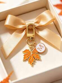 Maple Leaf Garden Decor Pendant, Letter And Maple Leaf Floral Style Keychain, A-Z Design, Handbag Charm, Maple Leaf Bag Decor, Elegant Letter Pendant, Car Accessory, Suitable For Keyring, Bag, Wallet, Gift, Suitable For Girls, Women, Suitable For Birthday, Maple Leaf Festival, Thanksgiving Gift - Multicolor - View 10