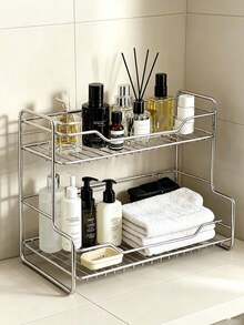 1pc/3pcsMinimalist Countertop Storage Rack, Metal Wire, Multi‑Layer Rectangular Frame, Open Grid Compartments, For Cosmetics And Skincare Storage, Desktop Organizer Shelf For Vanity Table, Bedroom Countertop, Household Daily Storage, All Season - Multicolor - View 9