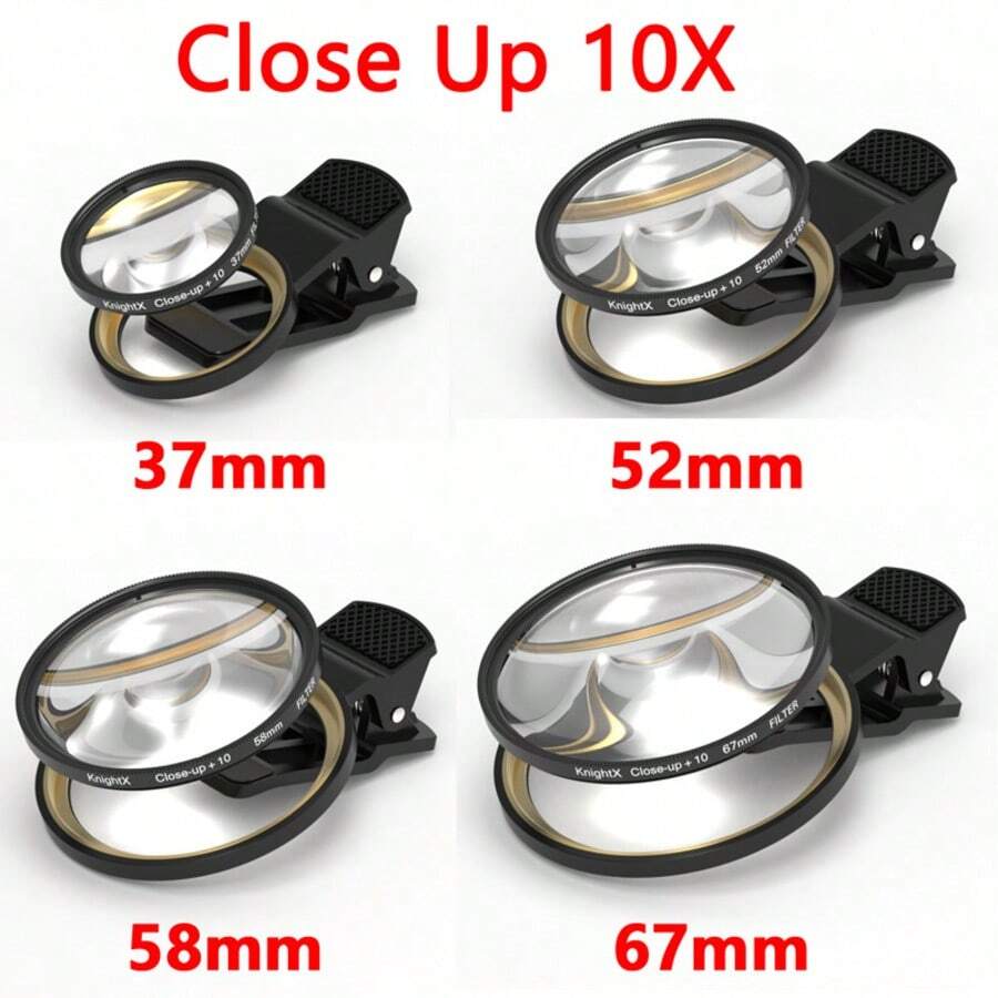 KnightX 37mm-67mm Clamp Phone Holder Clip Close Up 10X For Camera All Smartphones Mobile Professional Macro Photography Filter Can Magnify Up To 10x Shooting Effect