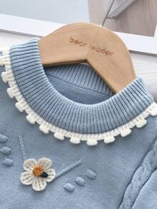 bearleader 2pcs/Set Girls Winter Cute Floral Long Sleeve Knit Pullover Sweater Top + Skirt, 2-7 Years Old - Blue - View 4