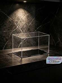 1pc Acrylic Display Box, Multiple Sizes Available, Plastic Assembly, Dust-Proof Display Case, Matte Black Base, Suitable For Displaying Figurines, Collectibles, Statues, Models And More - Black Acrylic - View 2