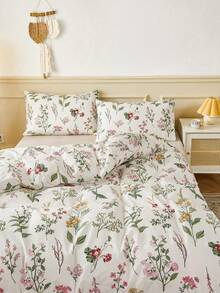 2/3pcs Spring Green Leaf & Floral Print Duvet Cover Set (Without Pillow Insert), Breathable & Super Soft, Suitable For All Seasons (1pc Duvet Cover + 1/2pcs Pillowcase, Without Pillow Insert), Soft Dual-Color Design, Suitable For Modern Bedroom And Guest Room, Available Sizes: Super King, King, Standard Double, Single, Also Suitable For Dorm Use. - Multicolor - View 1