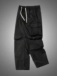Men's Autumn Curved Leg Long Pants, Multi-Pocket Sports Pants With Drawstring Elastic Waist, Loose Barrel Leg Casual Pants For Daily Commute, Sports, Parkour, Gift For Boyfriend - Black - View 5