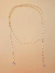 1pc Gold Fashionable High-End Rhinestone Double Pendant Backless Back Chain Sexy Niche Design Body Chain Jewelry For Women - Gold - View 6
