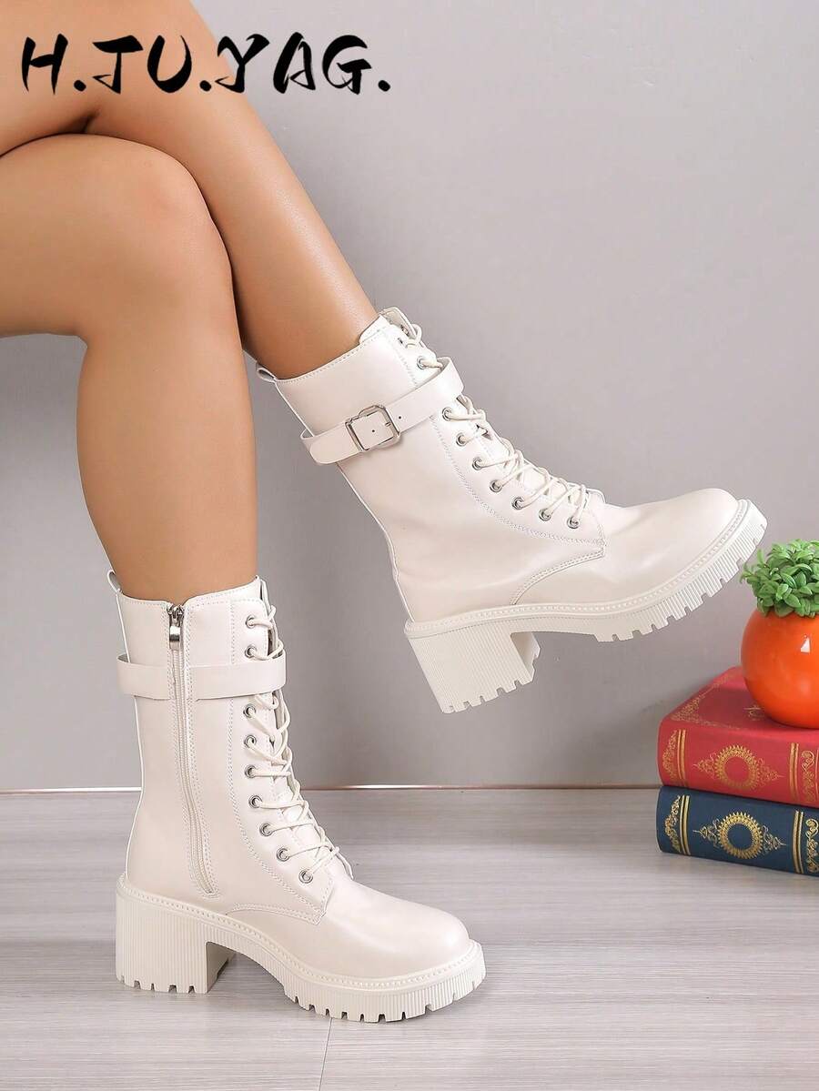 Women's Western Minimalist Fashion Boots, Autumn/Winter Chunky Heel Ankle Boots, Cowboy Boots, Mid-Calf Biker Boots