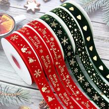 1roll 2.5cm Red And Green Velvet Ribbon With Gold Foil Accents – Featuring Winter Snowman And Snowflake Patterns; Ideal For Christmas Gift Wrapping, Gift Boxes, DIY Holiday Decor, Bouquets, Wreaths, And Tree Trimming. - Multicolor - View 2