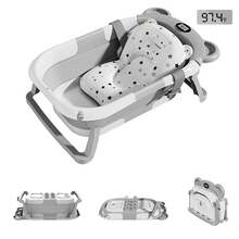UBRAVOO Double Folding Baby Bath Tub Set With Removable And Reusable Filter Net, Temperature Gauge And Soft Cushion, For Newborn 0-36 Months - Grey - View 1