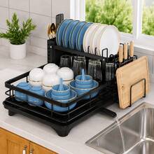Large Capacity Dish Drying Rack With Drainboard, Kitchen Counter Dish Drainer With Utensil Holder & Drainage Tray - View 2