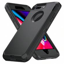 Heavy Duty Shock Resistant Phone Case For Galaxy/Apple, Matte Black Full Body Sturdy Protective Cover With Camera Protection - Black - View 46