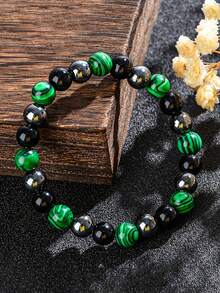 Men's Vintage Triple-Protection Bracelet With Malachite Hematite, Fashionable Jewelry Accessory Suitable For Daily Wear And Gifting,For All Seasons - Multicolor - View 8