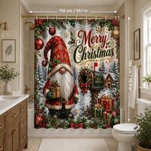 1pc/4pcs Christmas Vintage Faceless Gnome Multi-Function Bathroom Decor Shower Curtain Set, Free 12 Hooks, Premium Holiday Atmosphere, Bathroom Mat, U-Shaped Rug And Round Toilet Lid Cover, Suitable For All Christmas Scenes - Dwarf 8 - View 12