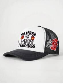 1pc 2026 New Breathable Mesh Cap, Flame Skull Rose Heart Embroidery Design, Suitable For Summer Outdoor Entertainment, Fashionable Outfit - Fire Skull - View 3