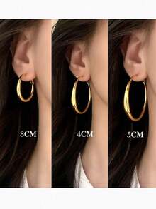 1 Pair Stainless Steel Classic Hoop Earrings, Designed For Women, Made Of High-Quality 304 Stainless Steel. Hypoallergenic, Non-Fading, Minimalist And Elegant Large Hoop Style. Whether For Beach Vacation, Travel, Daily Accessory, Outfit Matching, Dating Or Party, It's The Ideal Choice For Women's Jewelry. As An Anniversary Or Birthday Gift, It's Undoubtedly The Most Exquisite Gift For Girls. - Multicolor - View 3