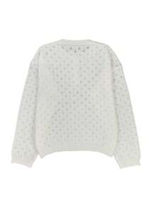 Plus Size Henley Neck Hollow Out Knit Sweater, Long Sleeve Button Detail Pullover Jumper For Fall Winter Daily Street Vacation Wear White - White - View 11