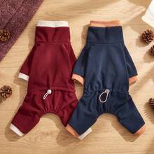 1 buah Jumpsuit Anjing, Pakaian Anjing Minimalis dengan Warna Kontras, Leher Tinggi, Jumpsuit Rumahan Anjing dengan Tali Serut yang Dapat Diatur, Cocok untuk Anjing Kecil/Sedang, Anak Anjing, Kucing, untuk Penggunaan di Luar dan Dalam Ruangan di Cuaca Dingin Musim Gugur/Musim Dingin - Burgundy - View 5