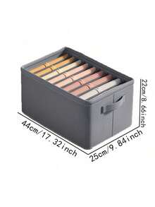 1pc Grey Fabric Foldable Clothes Storage Box, 7 Compartments Wardrobe Organizer, Durable Non-Woven Drawer Divider For Jeans, Pants, Socks, Underwear, Space-Saving Storage Container - 1 piece - View 4