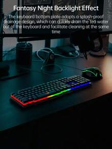 1件 K87Pro RGB 背光電競機械手感鍵盤，緊湊型 104 鍵有線薄膜鍵盤與滑鼠組合 - 黑色 - 查看 8