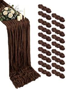 1/5pcs Brown Bohemian Style Cheesecloth Table Runner, Rustic Vintage Semi-Sheer Gauze Tablecloth Table Cover, Farmhouse Decor Minimalist Polyester Fiber Dining Table Decor Cloth, Suitable For Dining Table - brown - View 2