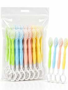 50/30/15/2pcs,Disposable Travel Toothbrushes In Macaron Colors, Featuring An Integrated Design With Dental Floss, A Toothpick, And A Tongue Cleaner; Individually Wrapped-Ideal For Travel And Daily Use. - Multicolor - View 3