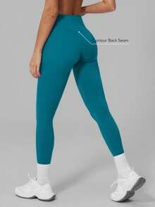 Sodalemon Women's Seamless Front Pilates Training Leggings, Solid Color Yoga Tight Pants, Running Outdoor Sports Pants - Teal Blue - View 1