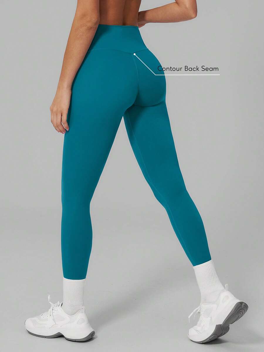 Sodalemon Women's Seamless Front Pilates Training Leggings, Solid Color Yoga Tight Pants, Running Outdoor Sports Pants - Teal Blue - View 1