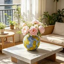1pc Handmade Globe Pattern Ceramic Vase, Creative Round Textured Vase, Modern Aesthetic Desktop Ornament, Decorative Flower Vase For Living Room Bedroom Office Home Table Decor - Multi-color - View 8