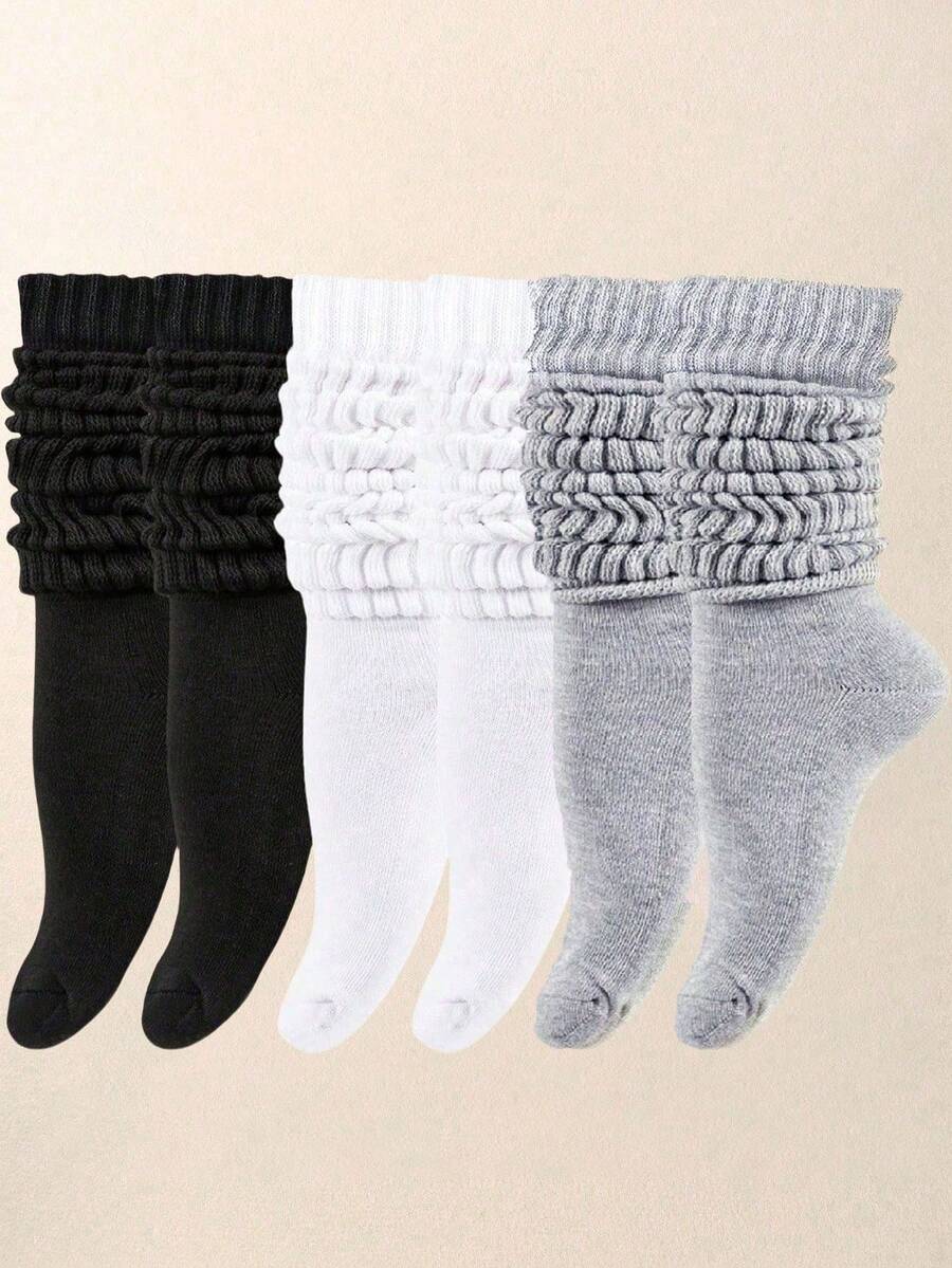 1/3/6 Pairs Random Color Loose Long Socks, All-Match Black White Gray Versatile Socks, Suitable For Girls And Little Girls, Girls Clothing Accessories - Multicolor - View 1