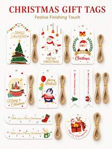80pcs Christmas Gift Tags Festive Hanging Labels Holiday Gift Wrap Accessories Vintage Style Present Decoration For Christmas Party Gift Packaging Supplies - Multicolor - View 3