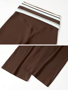 TimeOff 1pc Women's Fixed Waist Striped Wide Leg Sports Pants - Brown - View 4