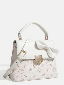 Autumn New Sweet Style Cat & Bow Pattern Handbag Crossbody Bag With Contrast Trim, Girly Design - Multicolor - View 10