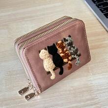 Cat Print Card Holder, Lightweight Fashionable Women's Wallet, Suitable For Daily Use, Double Zipper Mini Wallet/Coin Purse/Card Holder - Multicolor - View 26