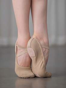 Wuyuan 4-Way Stretch Canvas Ballet Shoes With Lining, Single Elastic Strap, 3 Ways To Wear, No Drawstring Design - Khaki - View 3