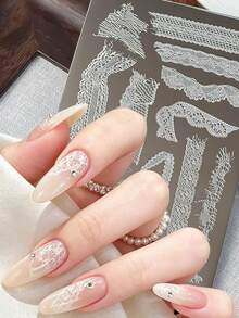 1Pc Vintage Lace Ribbon Nail Stamping Plate 3D Metal Nail Art Template With Assorted Fringed Mesh Knit Lace Patterns DIY Manicure Printing Tool For French Style Press‑On Nails Acrylic Nails Salon Home Nail Decor - Multicolor - View 5