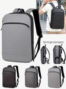 Slim Black PU Leather Business Backpack, Lightweight Laptop Rucksack Multi-Zipper Pockets Adjustable Padded Straps For Office Work Travel - Multicolor - View 1
