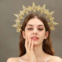 1pc Gold Women's Headband Decorative Accessory, Pure Crown Style, Party Costume Headpiece - Gold - View 3