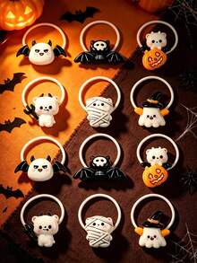 12pcs/4pcs/1pc Multi-Color Funny Cartoon Ghost Bat Devil Hair Ties Party Holiday Decoration Props Ponytail Hair Accessories - Multicolor - View 5
