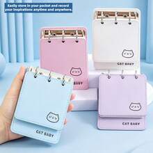 Mini PU Leather Loose-Leaf Notebook, Portable Pocket Memo, 3-Ring Binder Small Notebook, Cute Pocket Size Notepad, Suitable For School, Office Daily Planning Stationery - one-size - View 1