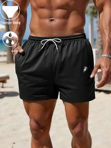 Men's Knight Print Swim Shorts, Elastic Waist Beach Shorts With Triangle Lining - Black - View 10