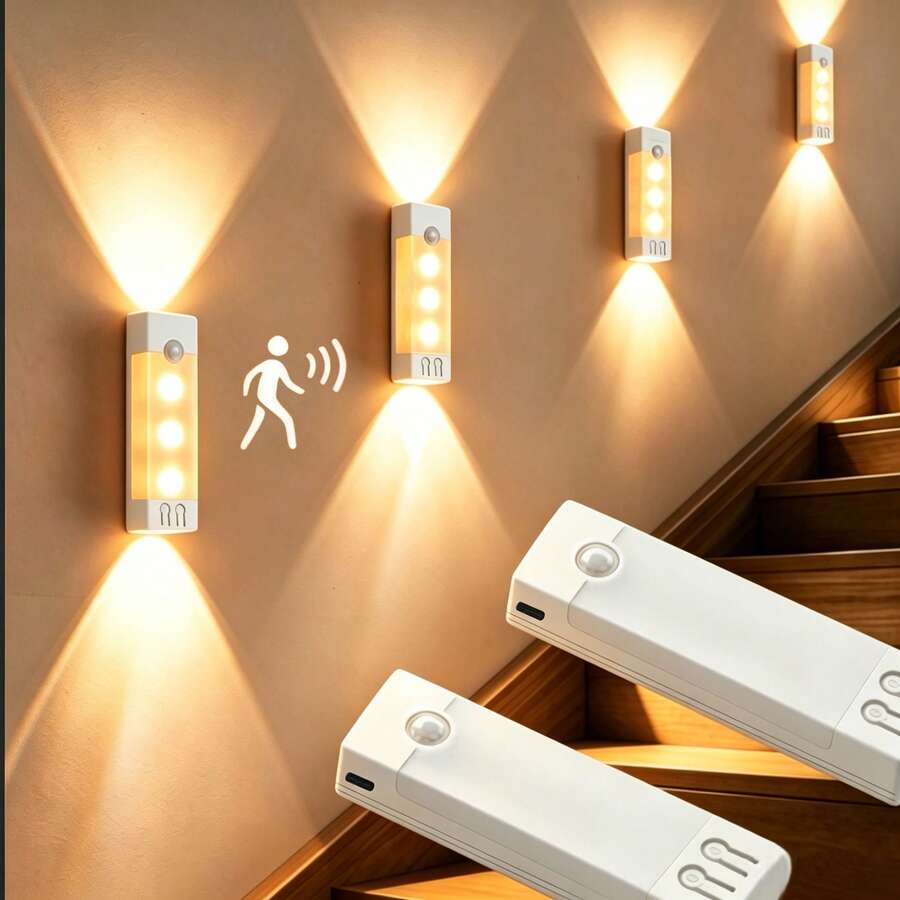 1pc Magnetic Charging LED Wall Light, LED Night Light With Motion Sensor, Indoor Wall Lamp, Battery Powered, Self-Adhesive Design, Home Decor, Living Room Decor, Motion Sensor Light, Bedside Lamp, LED Light, 400mAh