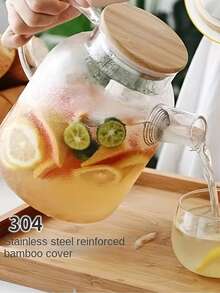 Large Capacity Glass Teapot, Heat-Resistant Water Kettle, Suitable For Steaming Juice, Fruit And Iced Tea, Home Kitchen Accessories - Multicolor - View 3