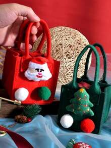 Christmas Felt Square Treat Gift Tote Bag, Handheld Holiday Goody Pouch With Adorable Reindeer Applique Bow Bell Detail, Festive Apple Candy Storage Bag For Xmas Party Home Gifting Adults, Cute Winter Favor Sack For Holiday Celebrations - Multicolor - View 4